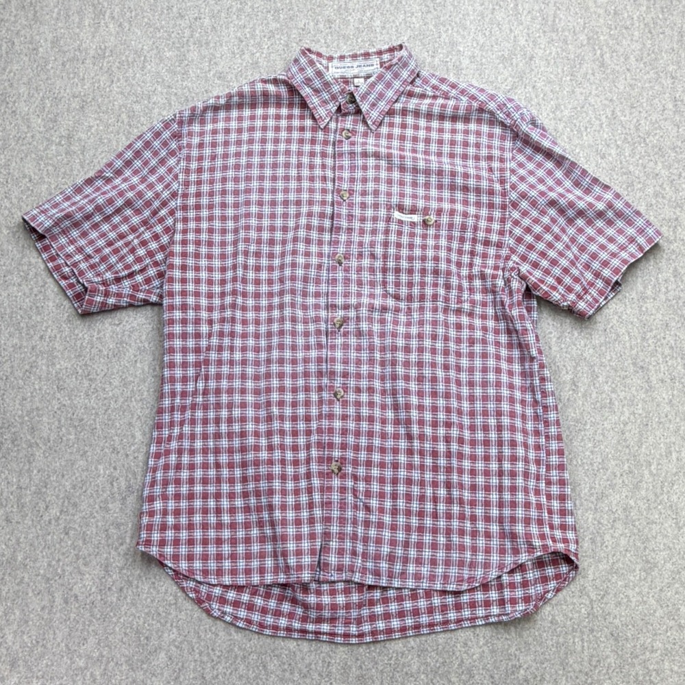 Vintage Guess Shirt Mens L Button Down Red Plaid 90s Grunge Preppy Americana